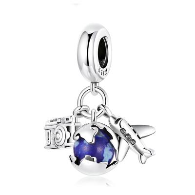 China FASHIONABLE 925 Oxidized Travel-mini Charm Silver Bracelet Global Lapis Lazuli Camera Charms For Jewelry for sale