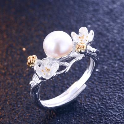 China Environmentally Friendly The Latest Trendy Round 925 Sterling Silver Pearl Flower Jewelry Rings for sale