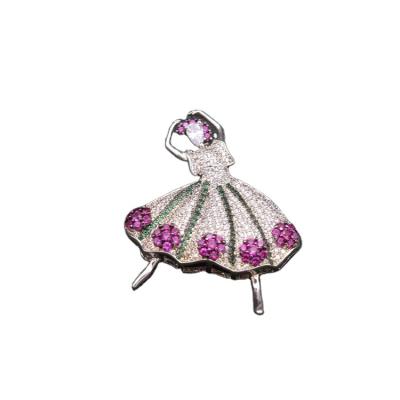 China Fashion Jewelry Environmental Friendly Charm 925 Sterling Silver Noble And Graceful Dancing Zircon Brooch for sale