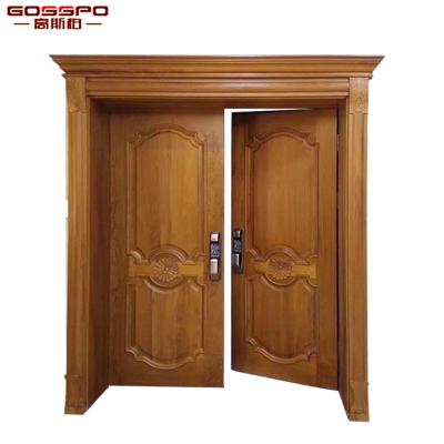 China Waterproof House Door Double Entry Front Main Teak Wooden Doors Exterior Door for sale