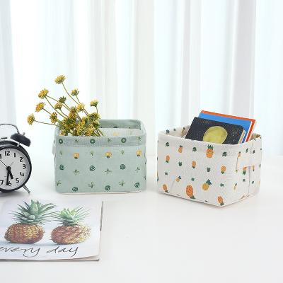 China Viable Foldable Waterproof Canvas Cosmetics Sundries Cloth Grocery Grocery Desktop Storage Box for sale