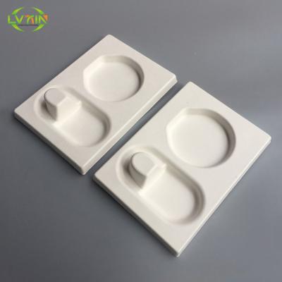 China Printable Biodegradable Biodegradable Sugar Cane Wet Press Molded Pulp Packaging Tray Cosmetics Inner Tray Molded Pulp Tray Maker for sale