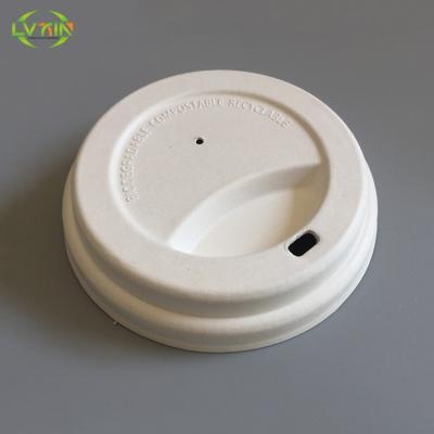 China Food Grade Coffee Paper Cup Lids Biodegradable Sugarcane Molded Pulp Wet Pressing Cup Cover for sale