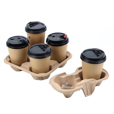 China Eco Friendly Disposable Biodegradable Stored Wholesale Tray Recycled Paper Pulp Coffee Cup Holder Molded 2 Cup Paper Cup Tray 4 Pack Paper Carry Tray for sale