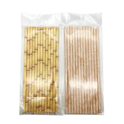 China Disposable ; Sustainable Pointed End Kraft Drinking Straws Biodegradable Paper Yellow Bamboo Paper Straws for sale