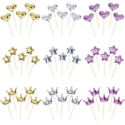 China Festival 5 Pcs/Package Crown Heart Star Shape Cake Topper Happy Birthday Cake Decoration Picks Topper for sale