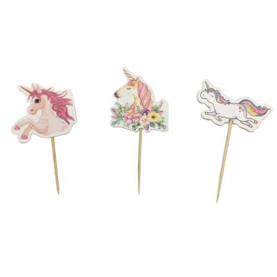 China Disposable Unicorn Party Supplies Cupcake Stick Label Baby Pink Unicorn Cake Cupcake Topper for sale