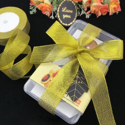 China Floral High Quality Gold And Silver Mesh Ribbon Flower Gift Gift Box Packaging Ribbon Decoration for sale