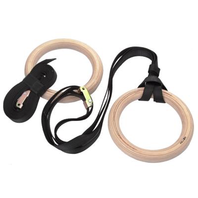 China Commercial Use 32mm Gym Wooden Ring With 3.8cm x 18ft White Number Nylon Straps for sale