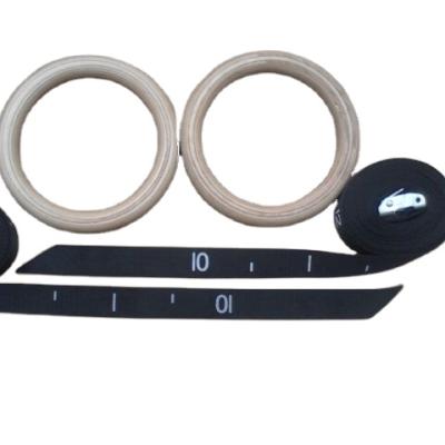 China Commercial Use 28 Mm Wooden Gym Ring With 2.5 Cm Number White Straps for sale