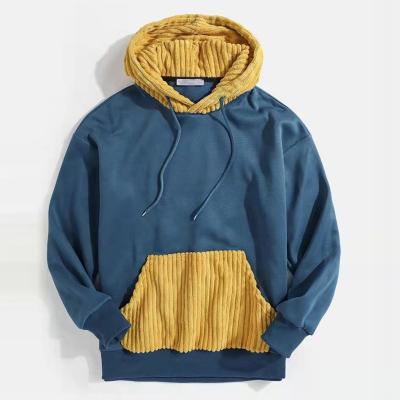 China Wholesale Men's Pullover Anti-wrinkle Long Drawstring Unisex Fashion Color Block Corduroy Hoodie Sleeve Hoodie for sale