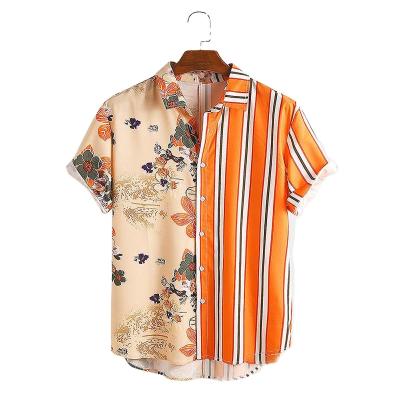 China Anti-pilling wholesale plus size beach men stripe casual mens color block polyester hawaii button-up shirts summer shirts for sale