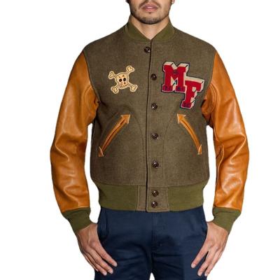 China New waterproof men's jacket autumn winter stitching printed woolen coat button embroidered leather coat for sale