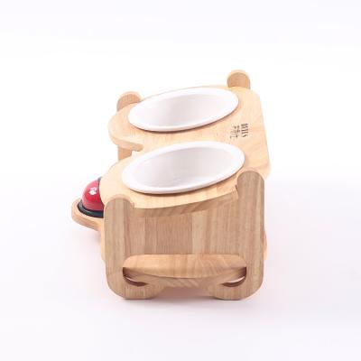 China Non-Automatic Attractive Durable Oak Color Log Rectangle Travel Pet Feeding Bowls For Cats And Dogs for sale