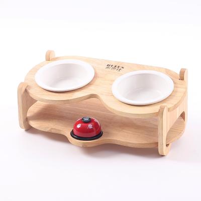 China China Sustainable Professional Manufacture Rectangle Log Color Oak Color Oak Pet Food Luxury Attractive Durable Pet Food Bowls for sale