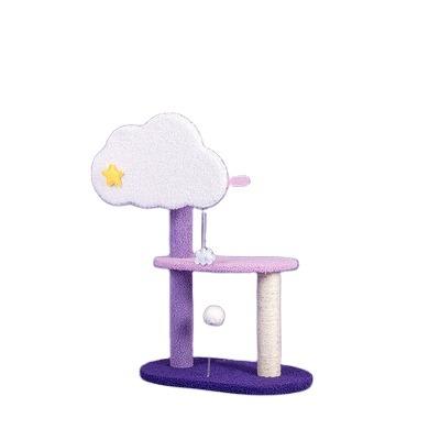 China Viable Luxury Purple Flower Wooden Cat Pet Play House With Scratches Cat Tower Tree for sale