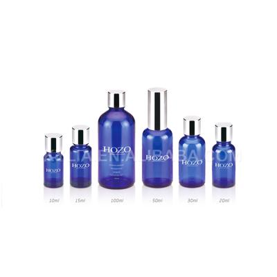 China Personal Care Cosmetic Packaging Set 35ml Essential Oil Glass Blue Bottle for sale