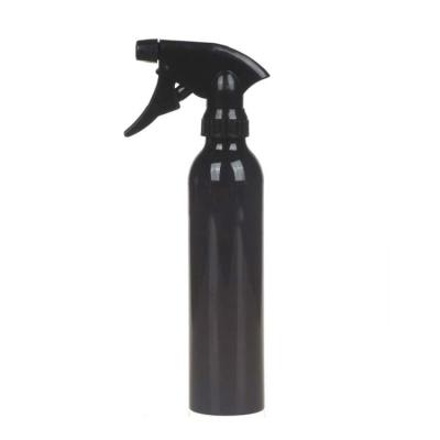 China Custom 200ml Cosmetic Silver Printing Black Cosmetic Spray Aluminum Bottle With Trigger Sprayer for sale