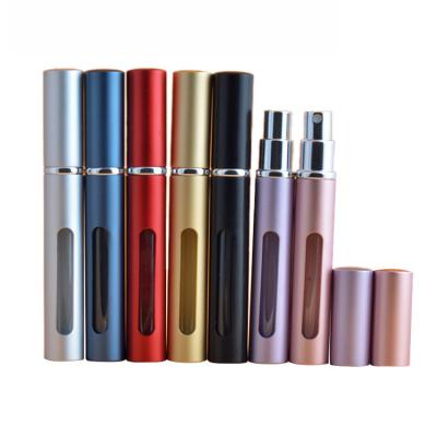 China Non Spill Aluminum Colorful Metal Tube Travel Pocket Bottom Portable Bottle Spray Refillable Perfume Atomizer for sale