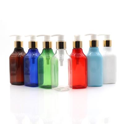 China 200ml Square Cosmetic PET Plastic Colorful Squeeze Pump Sanitizer Hand Sanitizer Shampoo Shower Gel Hair Oil Lotion Bottle for sale