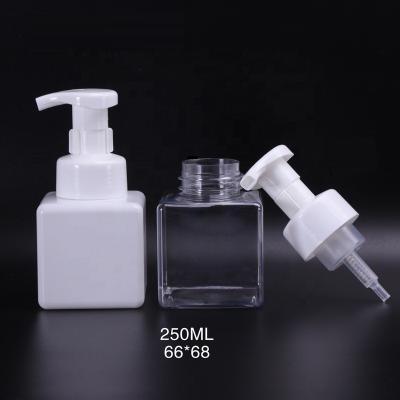 China 250ml 450ml 650ml 8oz 16oz Luxury Clear White Square Plastic Foaming Conditioner PET Shampoo Pump Bottles for sale