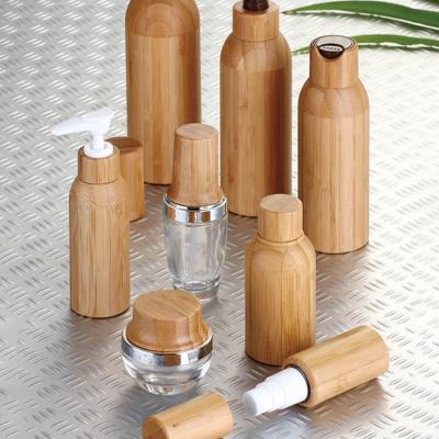 China Custom Design Natural Luxury Bamboo Cosmetic Packaging Bottles Biodegradable Wooden Cream Jars And Bottles From Personal Care Manufacturer for sale