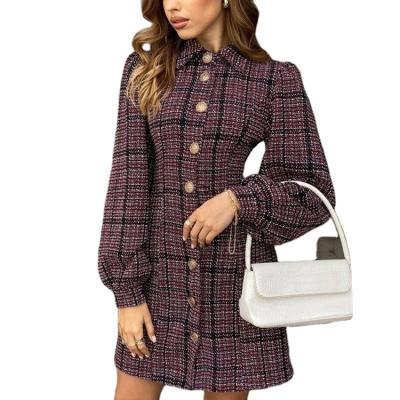 China 2022 Viable Fashion Plaid Print Coat Women Pocket Casual Jacket Tweed Coat Elegant Woolen Overcoats for sale