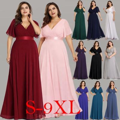 China New Arrival Viable Women's Chiffon Elegant V-Neckline Maxi Bridesmaid Dress Plus Size Multi Color for sale