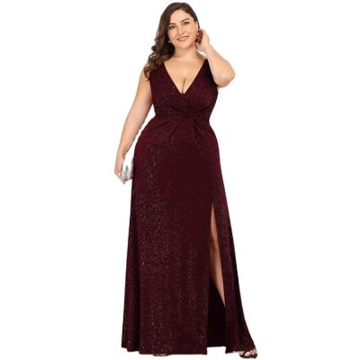 China High Quality Viable V-Neck Maxi Red Sequin Sleeveless Plus Size Wedding Dress Bride Dress for sale