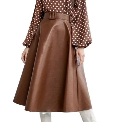 China Spring And Autumn Design Retro Anti-Static Umbrella Skirt Women's PU Leather Ladies A-Line Skirt for sale