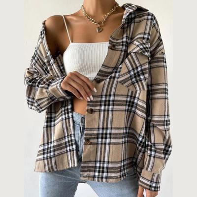 China Newest Fashion Lapel Design Single Breasted Jacket Hot Single Breasted Long Fashion Anti-wrinkle Sale Plaid Shirt Coat for sale