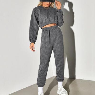 China Casual Two Piece Crop Top Anti-pilling Tracksuit Women Hoodie Athleisure Jogger Pants Set for sale