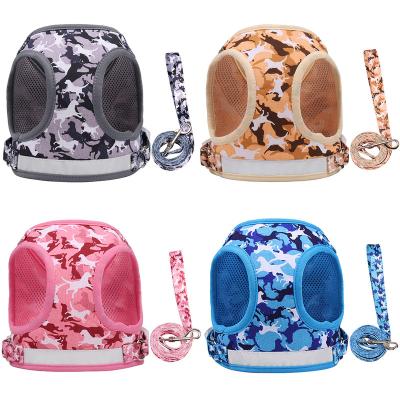 China New Arrival Camouflage Lights Adjustable Reflective Custom Breathable Colorful Dog Harness And Leash Set for sale