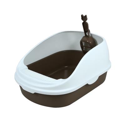 China Hot Selling Medium Quicksand Stocked Cat Litter Box Popular Pet Partially Enclosed Toilet for sale