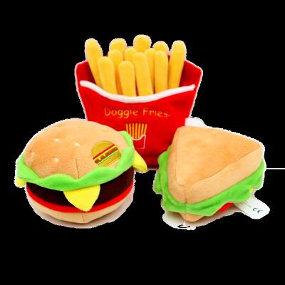 China 2020 Hamburg pets fast food viable form/squeaky french fries/steak/cone dog/pizza toy plush for sale