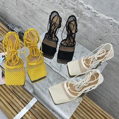 China Trend Zapatos De Mujer 35-40 Fashion 2021 NEW Summer Stylish Thin Heels Women Adjust Toe Narrow Band Fashion Mesh Pumps Sandals Ladies Shoes for sale