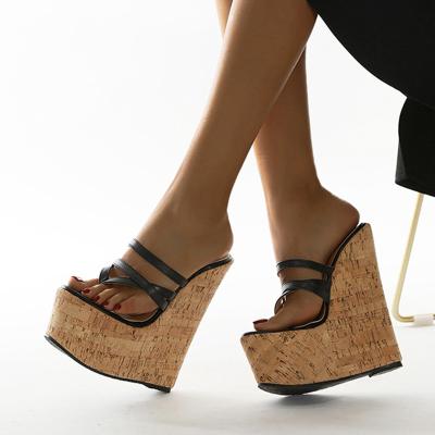 China 2021 Fashion Trend New Summer 17CM Nipple Slippers Women Mules Flip Flops Narrow Band Shoes High Heels Platform Sexy Super Wedges Sandals 35-42 for sale