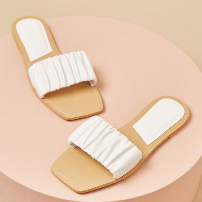 China CUSHIONING NEW 2021 Summer Patchwork Leisure Slip On Main Toe Slippers Fashion Ladies Concise Women's Peep Shoes Pleated Flat With 35-40 for sale