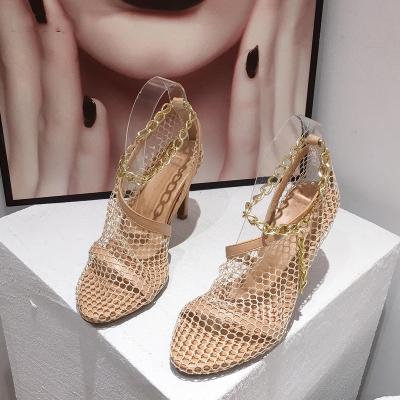 China NEW 2021 Fashion Round Women Leisure Spring Pumps Sexy Thin Heels Adjust Ladies Shoes Zapatos De Mujer 42 Toe Narrow Band Mesh Retro for sale