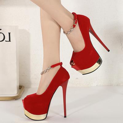 China Round Flock Crystal Platform Heigh Peep Toe Shallow High Heel Pumps 2021 Summer Trends Buckle Strap Shoes Wedding Sandals For Woman for sale