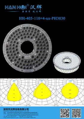 중국 60°/90°/120° 사용 가능 263.03×9mm 440pcs 3030/2835LED 효율적인 조명 UFO 하이 베이 조명용 열 저항 렌즈 판매용