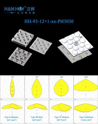 중국 50×50mm 12pcs 3030LED 홍수 빛 렌즈 25°/55°/90°/120°/T2M/T3S/T4M/T5M 사용 가능 판매용