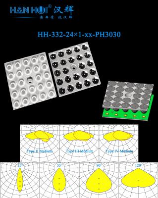 China 49.6×49.6mm 25°/55°/90°/120°/T2M/T3M/T4M 24pcs 3030LEDs Anti-Glare Optimierte Lichtverteilung LED-Flutbeleuchtung Linse zu verkaufen