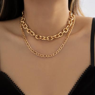 China Metal Punk Geometric Hollow Necklace Hip Hop Simple Double Layer Cross Clavicle Chain Necklace Women for sale