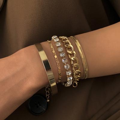 China Hip Hop Punk Personality Wholesale Rhinestone Geometric Bracelet Set Women's Retro Simple Claw Chain Hand Copper Jewelry for sale