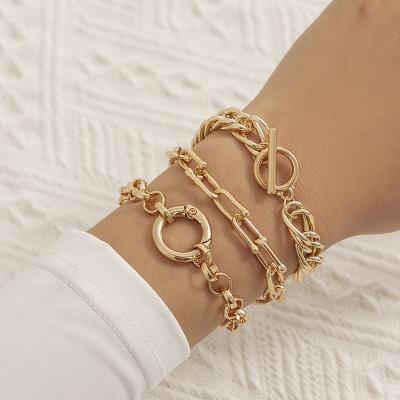 China Punk Jewelry Stacked Metal Hollow Hand Ornaments Creative U Buckle Bracelet Thick Chain Punk Costume For Women for sale