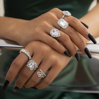 China Wholesale Luxury Environmental Friendly Crystal Engagement White Cubic Zircon Fashion Color Ring Set Wedding Trend Female Silver Jewelry For Women Aaa for sale