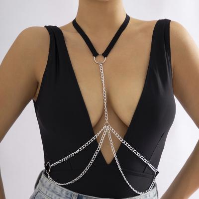 China Environmentally friendly sexy cross chain waist chain metal chest soft and cool nightclub neck fringe body hanging chain for sale