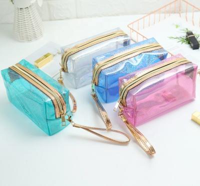 China High Quality Fashion Custom Women Travel Wash Glitter Clear PVC Pocket Makeup Bag With Zipper for sale