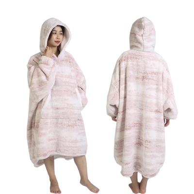 China Custom Super Soft PORTABLE WEAR One Size Fit All Comfy Adult Winter Plus Size Women Men TV Sherpa Wearable Cozy Oversized Hoodie Blanket for sale